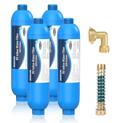 RV Water Filter with 90 Degree Elbow and Flexible Hose Protector (4 Count)
