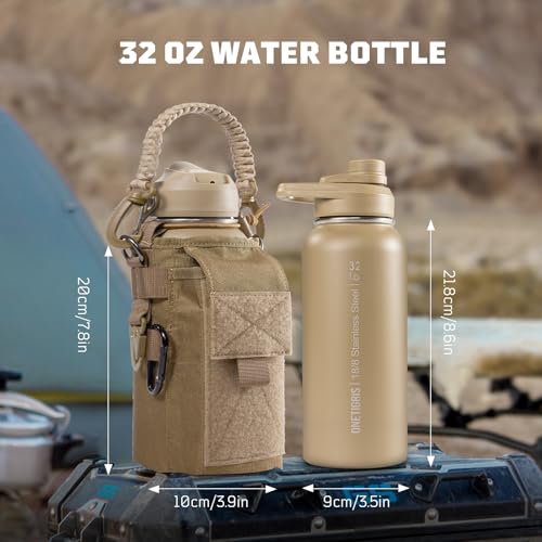 32oz Insulated Tactical Water Bottle with Straw & MOLLE Sleeve