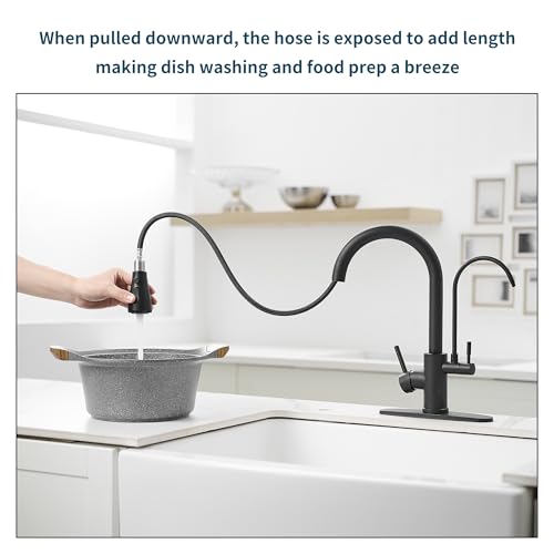 Black Kitchen Faucets with Water Filter and Pull Down Sprayer