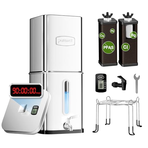 4-Stage PFAS-Free Gravity Water Filter System with Visible Window & Smart Timer, 20,000G Filter Capacity, Reduce Lead, Total PFAS (Forever Chemicals), Mercury, and Chlorine, SQP-2.25G