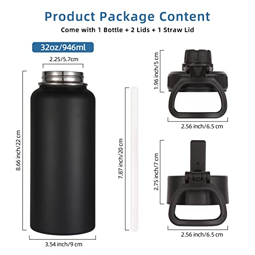 32oz Insulated Water Bottles Bulk 8 Pack with Straw Lid & Spout Lid (8 Count)
