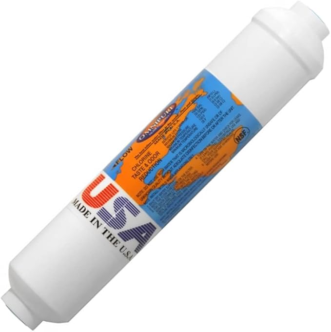 IPW Industries Inc, K2567-JJ Inline Water Filter for Refrigerator, Ice Maker & Reverse Osmosis System, 10" GAC KDF-55 Inline Filter 1/4" Quick Connect