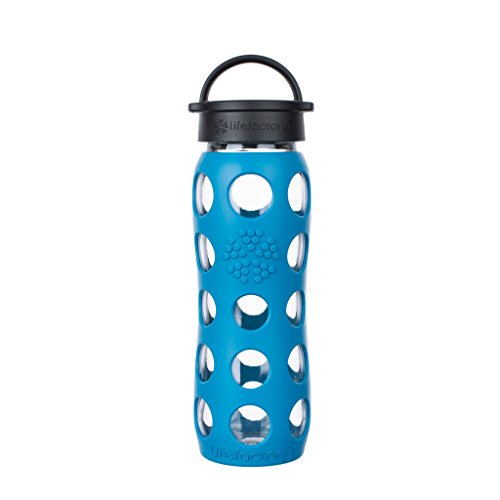22-Ounce BPA-Free Glass Water Bottle with Classic Cap and Protective Silicone Sleeve, Teal Lake