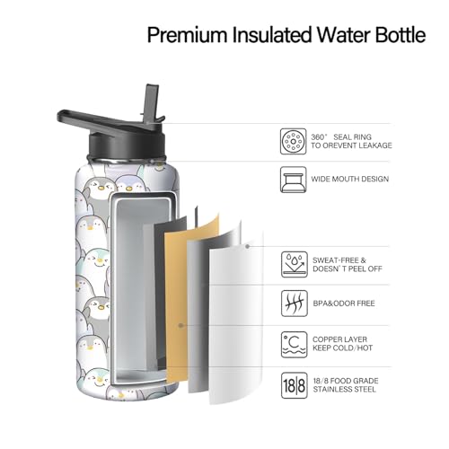 18oz Penguin Water Bottle with Handle and Flip Straw