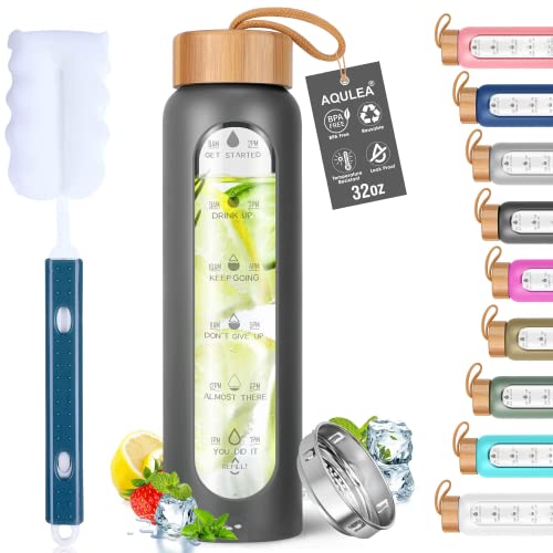 Glass Water Bottles 32 Oz with Silicone Sleeve