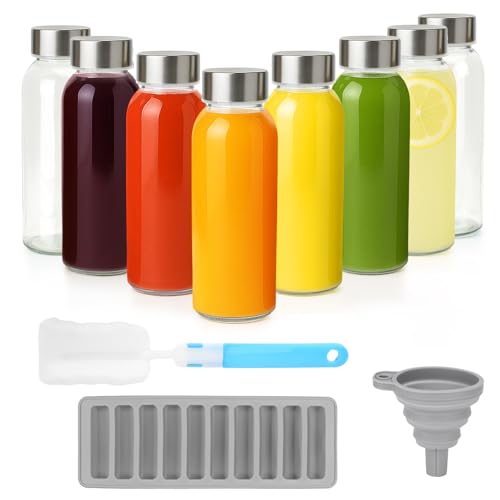 10.5 oz Glass Juice Bottles with Stainless Steel Lids (8 Count)