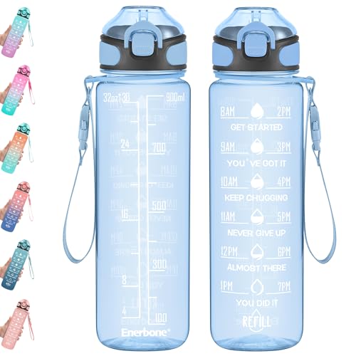 32 oz Water Bottle with Times to Drink and Straw