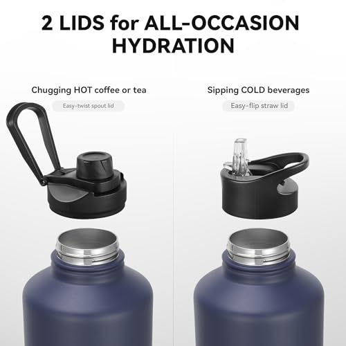 64 oz Insulated Water Bottle with Straw & Spout Lids