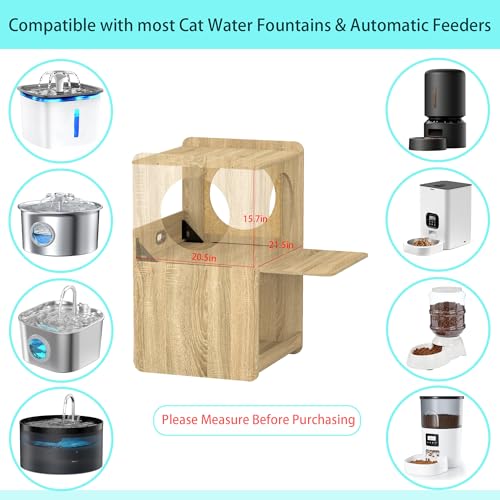 Cat Feeding Station with Water Fountain Space