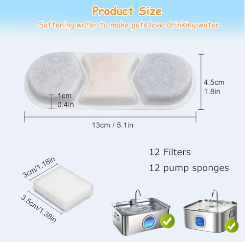 12 Pack Dog Water Fountain Filters Fit for WF120 (32 Count)