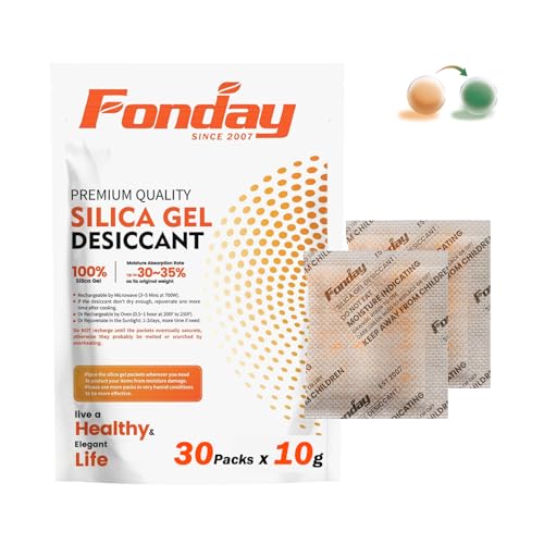 10Gram 30Packets Fonday Moisture Indicating Silica Gel Desiccant Packs (30 Count)