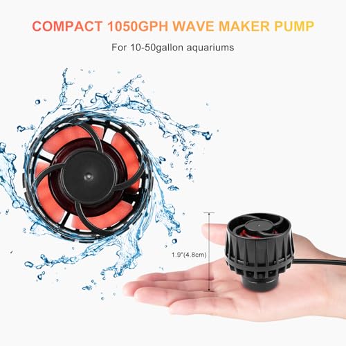 1050GPH Aquarium Wave Maker with Controller Mini DC12V 6W Powerhead with Magnetic Mounting