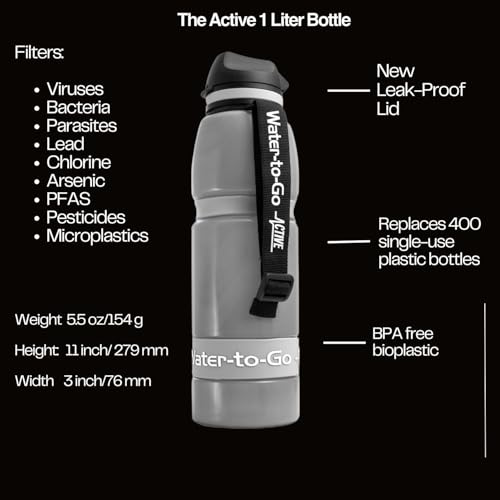 Water-to-Go Water Filter Bottle, 1 Liter, Cloud Grey