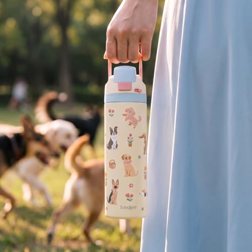 Dog Insulated Stainless Steel Water Bottle with Straw for Sports and Travel 24 Ounces for Women Girls Friends Teens Birthday