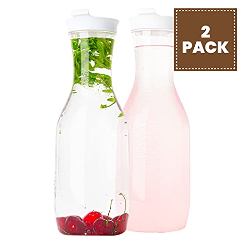 Clear Plastic Water Pitchers Carafes with Flip top White Lids Pack of 2 (2 Count)
