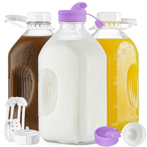 64 Oz Glass Milk Jugs With Screw Lids (3 Count)