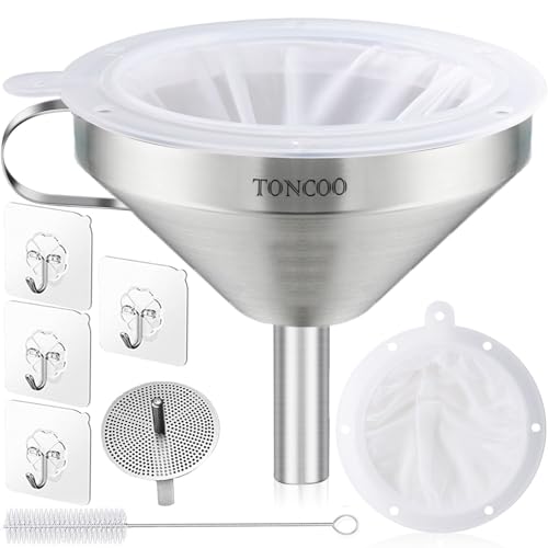 5 Inch Stainless Steel Funnel with Strainer and 200 Fine Mesh Filter (100 Count)