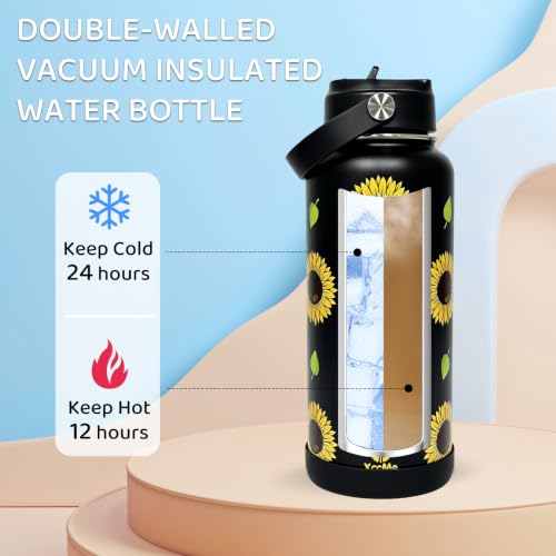 32oz Sunflower Gift Stainless Steel Water Bottle with Straw