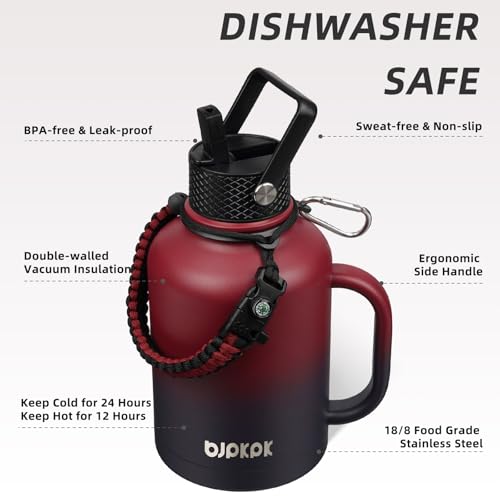 50oz Insulated Water Bottle with Straw Lid Stainless Steel Water Jug