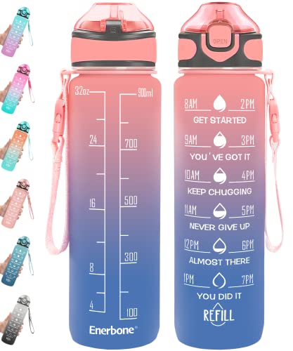 32 oz Drinking Water Bottle with Times to Drink and Straw