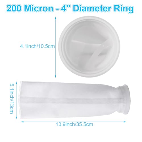 12 Pack 4" x 14" Filter Socks 4 Inch Ring by 14 Inch Long 200 Micron Filter Bag