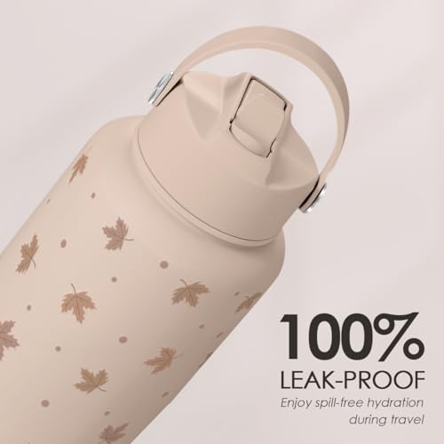 Maple Leaf Water Bottle 32oz Stainless Steel with Lid & Straw