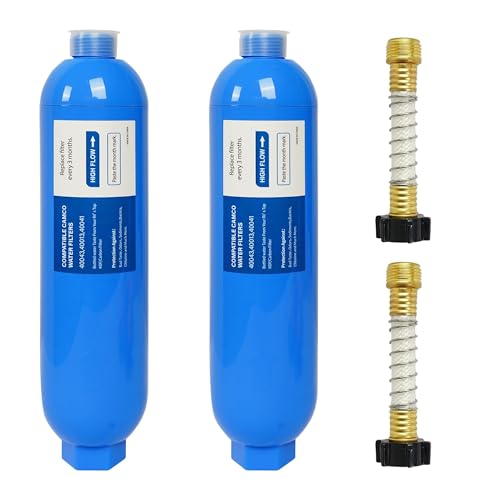 2 Pack RV Inline Water Filter with 2 Flexible Hose Protector (2 Count)