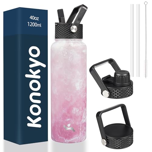 40 oz Insulated Stainless Steel Water Bottle with Straw Lid