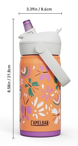Thrive Flip Straw Kids Bite Valve Stainless Steel Water Bottle Butterfly Rainbow