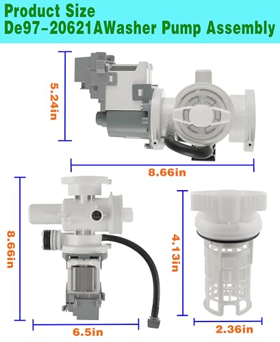 Upgraded) DC97-20621A Washer Pump Assembly Replace DC31-00187A 4959632 AP6807020 PS12592830 EAP12592830 Fit for Samsung Washing Machine Drain Pump Motor