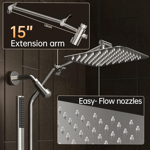 10" Luxurious Brushed Nickel All Metal Rain Shower Head with Handheld Spray Combo