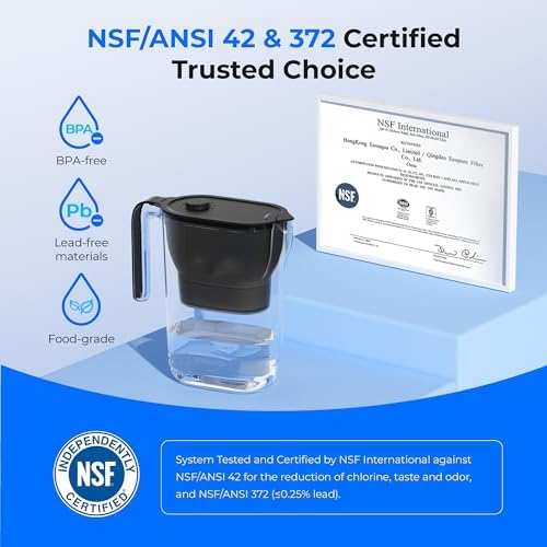 PT-05BL-L Water Filter Pitcher, 7-Cup, NSF Certified, Black