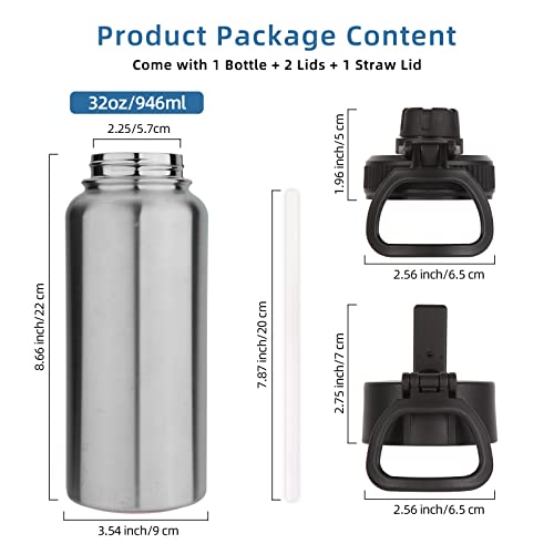 32 oz Water Bottles Bulk 2 Pack with Straw Lid & Spout Lid (2 Count)