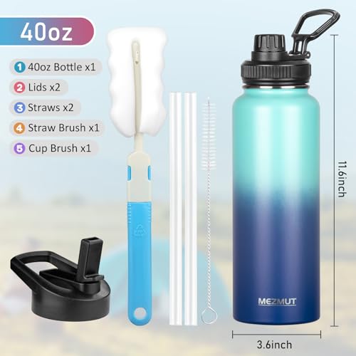 40oz Large Metal Sports Insulated Water Bottle with 2 Lids