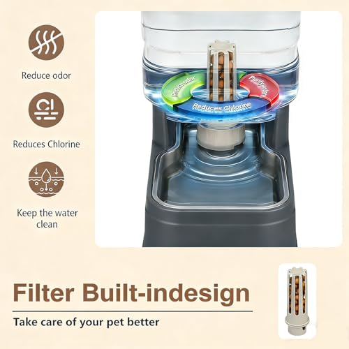 2.2 Gallon Pet Automatic Dog Water Dispenser Cat Gravity Waterer Feeder with Stainless Steel Bowl 8L Large Capacity Puppy Feeding Raised Bowls with Filter