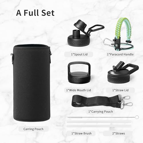 Insulated Water Bottle 32 oz with 3 Lids