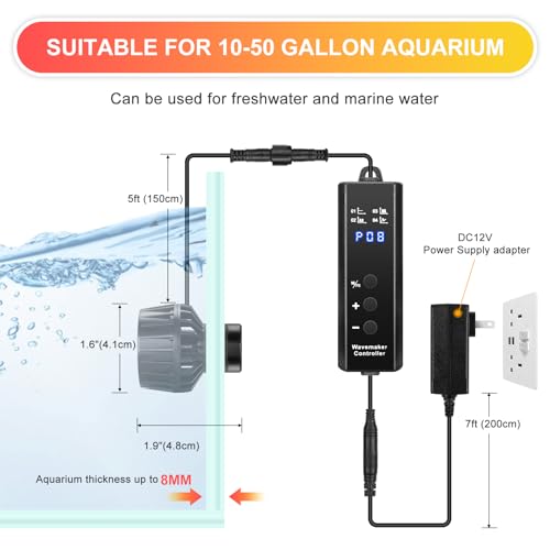 1050GPH Aquarium Wave Maker with Controller Mini DC12V 6W Powerhead with Magnetic Mounting