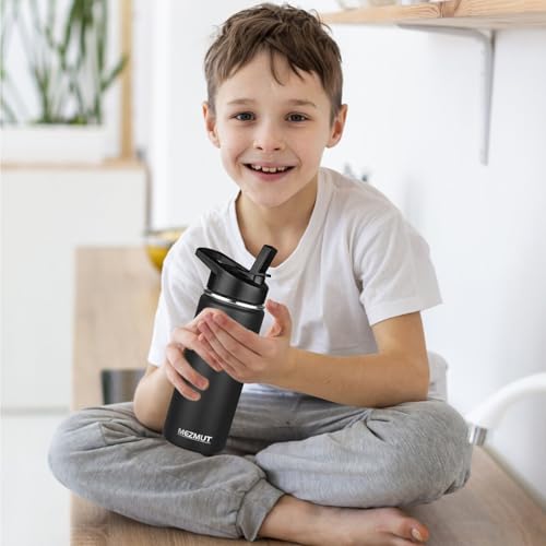 18oz Sports Insulated Water Bottle for School with 2 Lids
