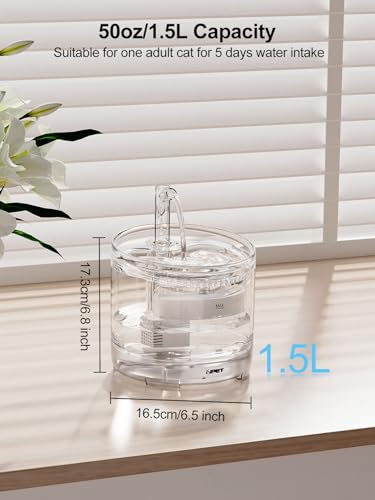 Cat Water Fountain WF050TP 1.5L Automatic Pet Drinking Fountain with Replacement Faucet Kit