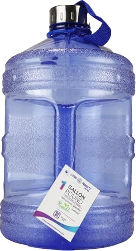 Iconic 1 Gallon Round BPA Free Water Bottle with Stainless Steel Cap and Integrated Handle