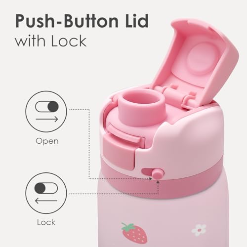 Strawberry Bow Insulated Stainless Steel Water Bottle with Straw for Sports and Travel