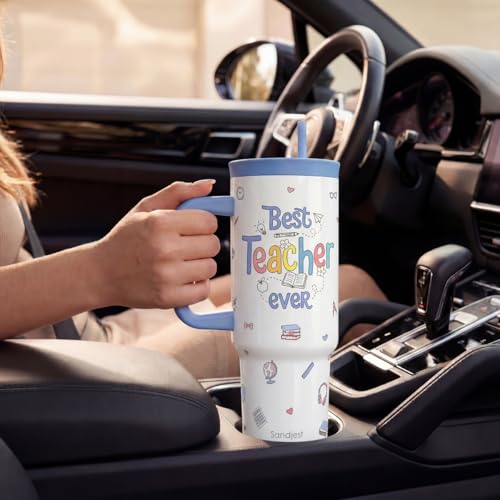 Teachers Stainless Steel Locking Lid Silicone Straw Tumbler with Handle 40oz