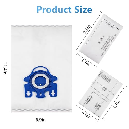 10 Packs 3D Airclean Bags Replacement for Miele GN Vacuum Cleaner Bags Fit for Miele Classic C2 C3 S2 S5 S8 S400 Series with Motor Protection Filters (10 Count)