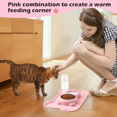 Pink Cat Food and Water Bowl and Non (2 Count)