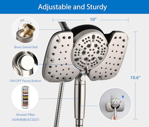 Rain Shower Head with Filtered Handheld Spray Combo Nickel 2.5 GPM