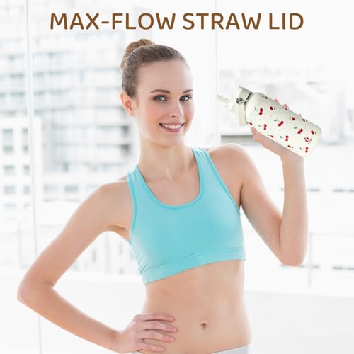 32oz Cherry Gift Insulated Water Bottle for Women with Straw