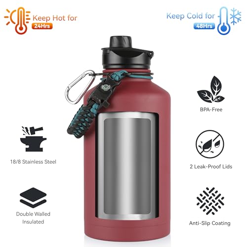 64 oz Insulated Water Bottle with Straw & Spout Lids