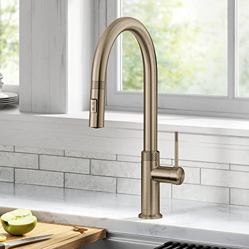 Brushed Gold 17 in Pull Down Kitchen Faucet KPF