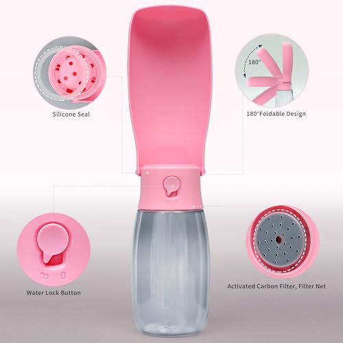 Portable Dog Water Bottle 19oz Pink