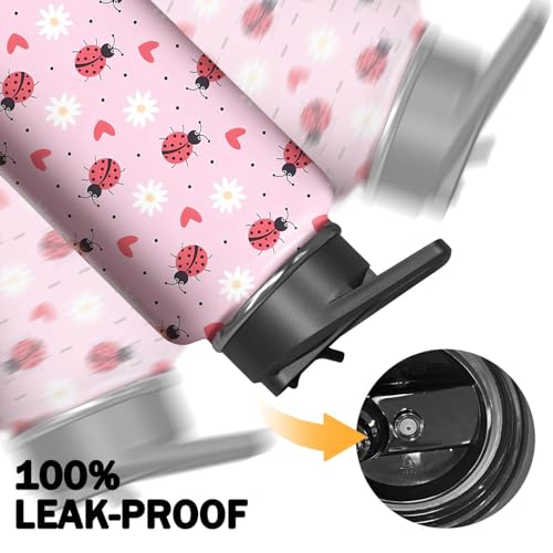 32oz Ladybug Water Bottle with Handle and Flip Straw